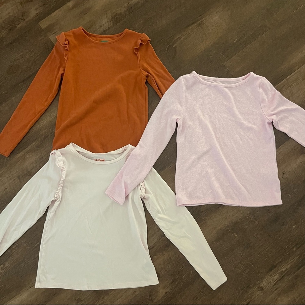 Cat & Jack Long Sleeve Ruffle Tees - Rust, Light Pink, White